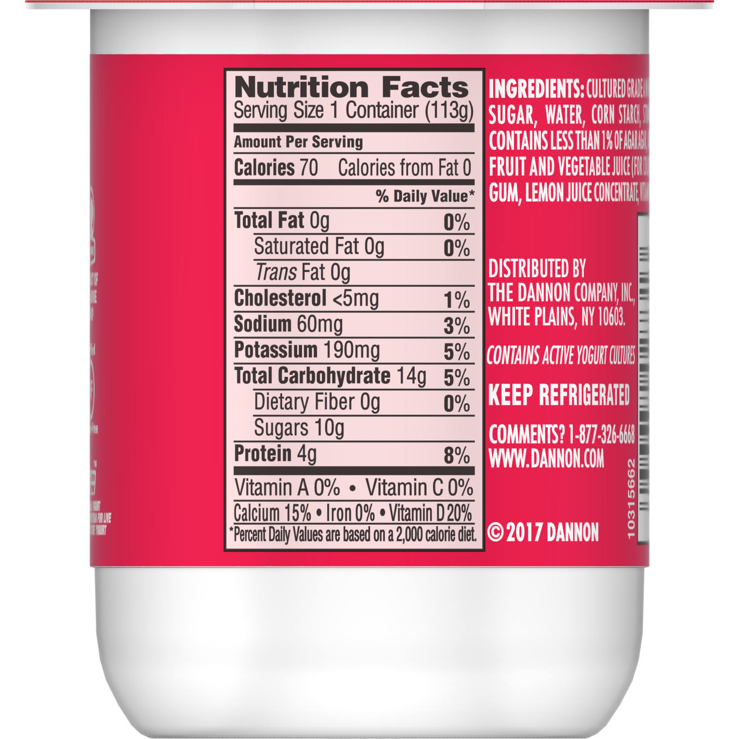 Danimals Strawberry Nonfat Yogurt, 4 Ounce Cup - 48 per CASE.