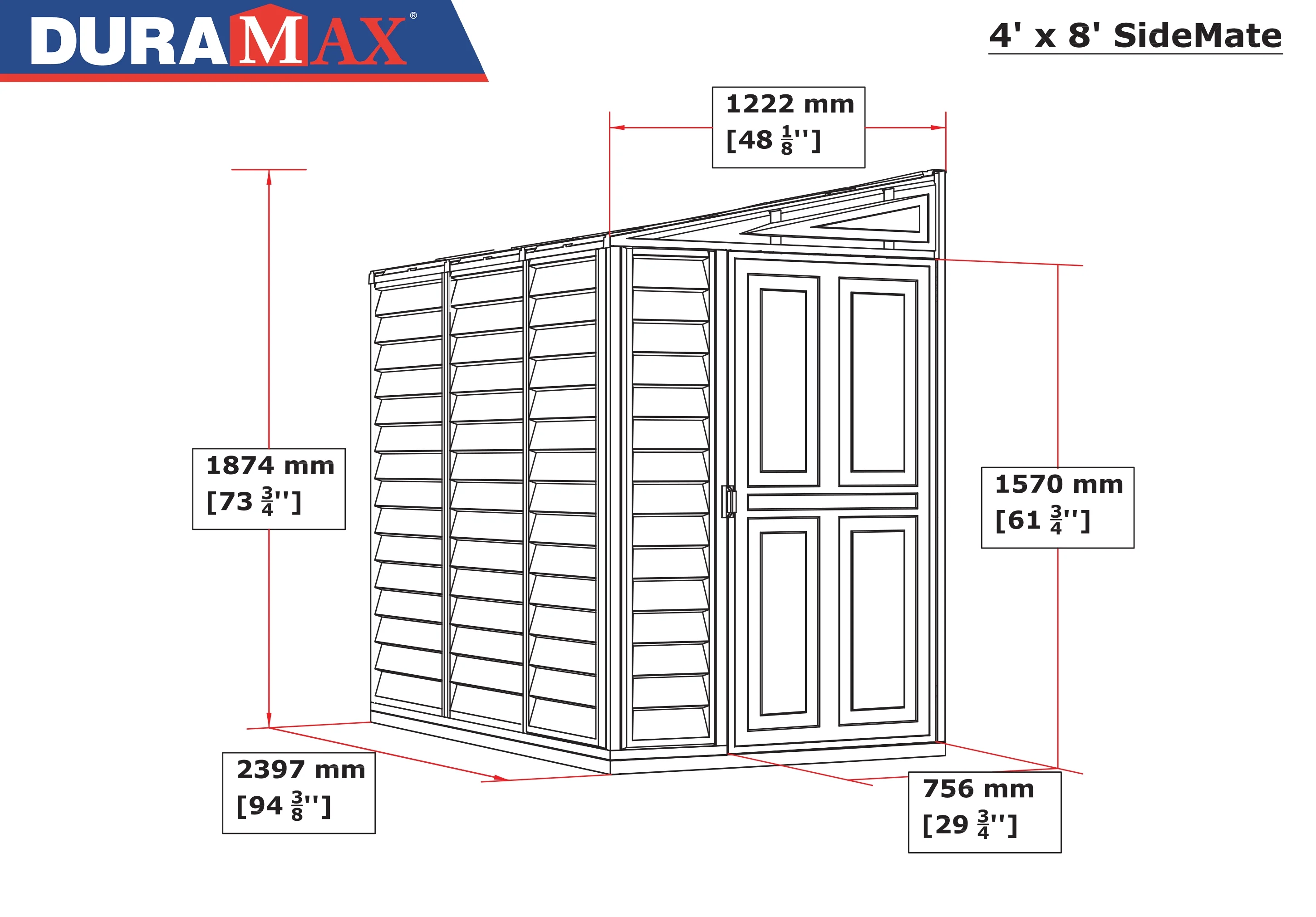 Duramax 4ft x 8ft Sidemate PLUS Vinyl Resin Outdoor Storage Shed With Foundation Kit