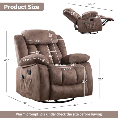 INZOY Massage Swivel Rocker Recliner with Heat and Vibration, Manual Rocking Recliner Chair with Vibrating Massage