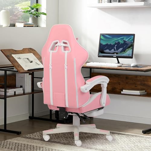 Gaming Chair, Computer Office Chair with Footrest, Linkage Armrests and Lumbar Support, High Back Ergonomic Gamer Chairs for Adults, Blue Fabric