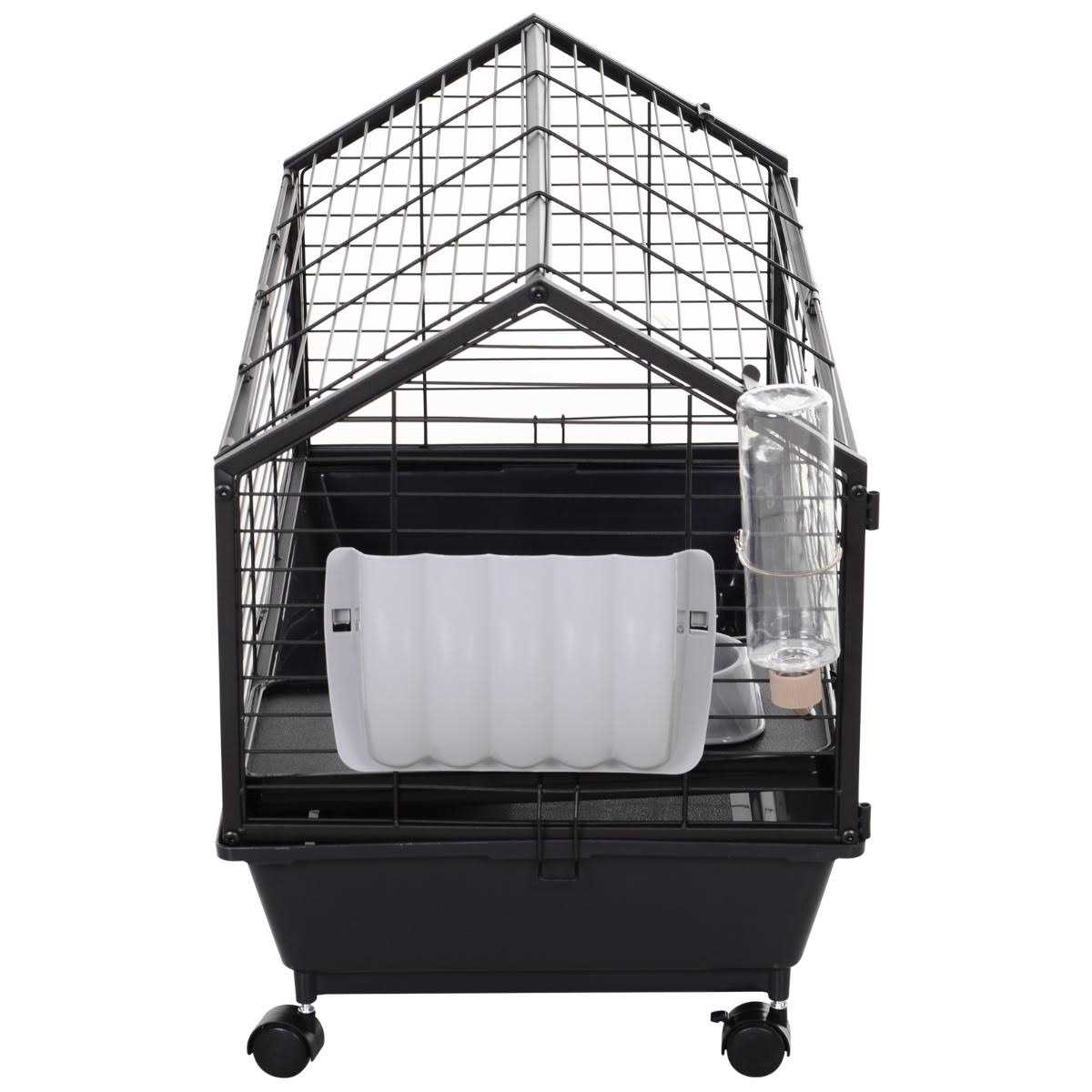 PawHut Rolling Metal Rabbit Guinea Pig or Small Animal Hutch Cage with Main House and Run - Pet Supplies online store