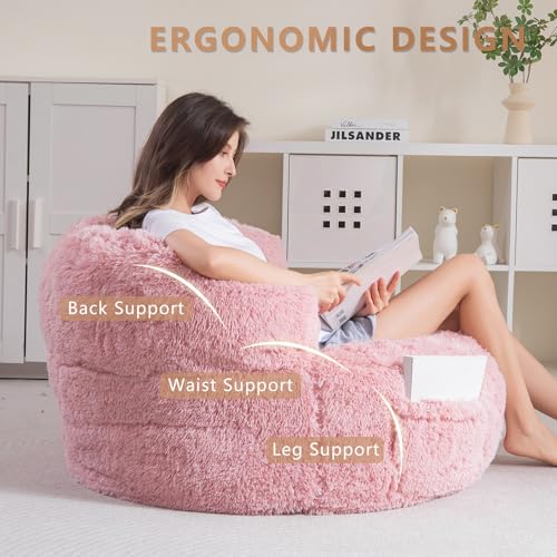 BYBYME Giant Bean Bag Chair, Faux Fur Bean Bag Couch with Filler Large Living Room Bean Bag Chairs for Adults