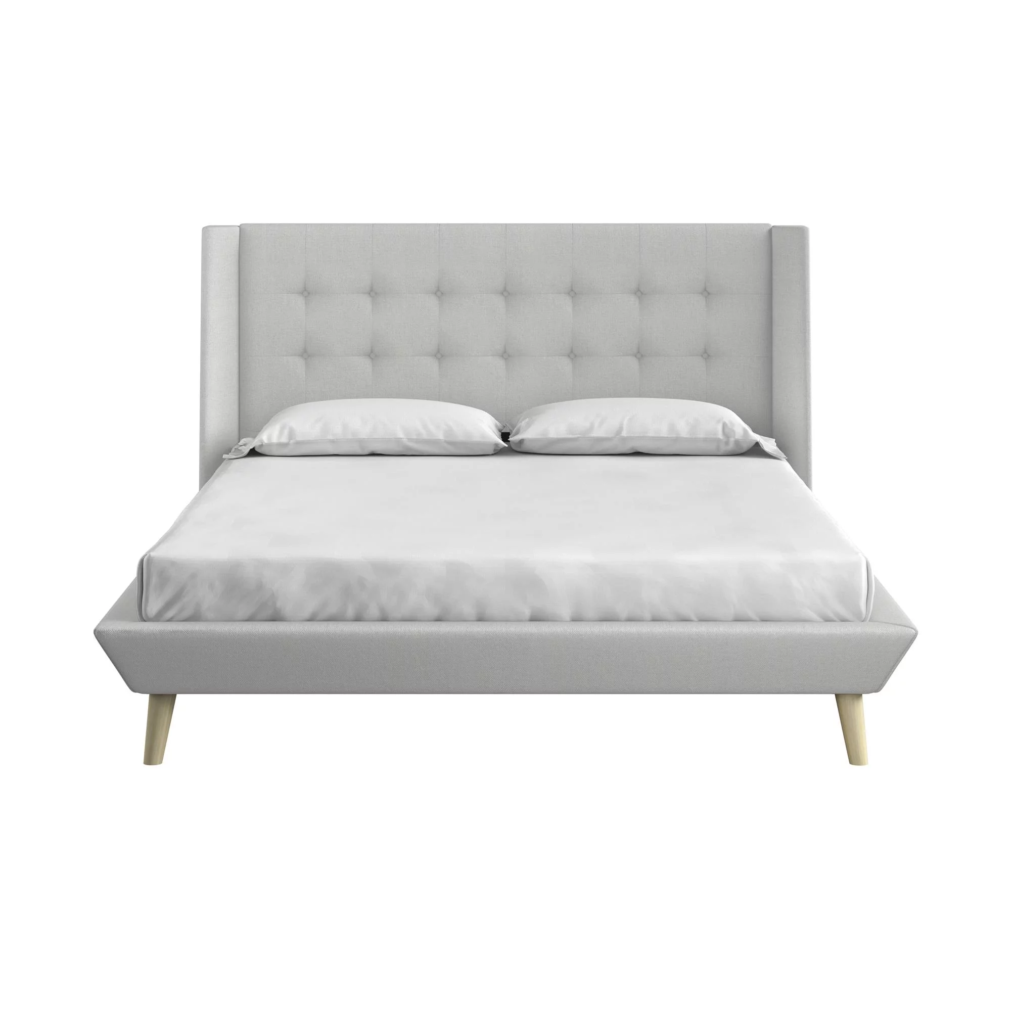 Queer Eye Farnsworth Upholstered Bed with Low Profile Platform Frame, Full, Light Gray Linen