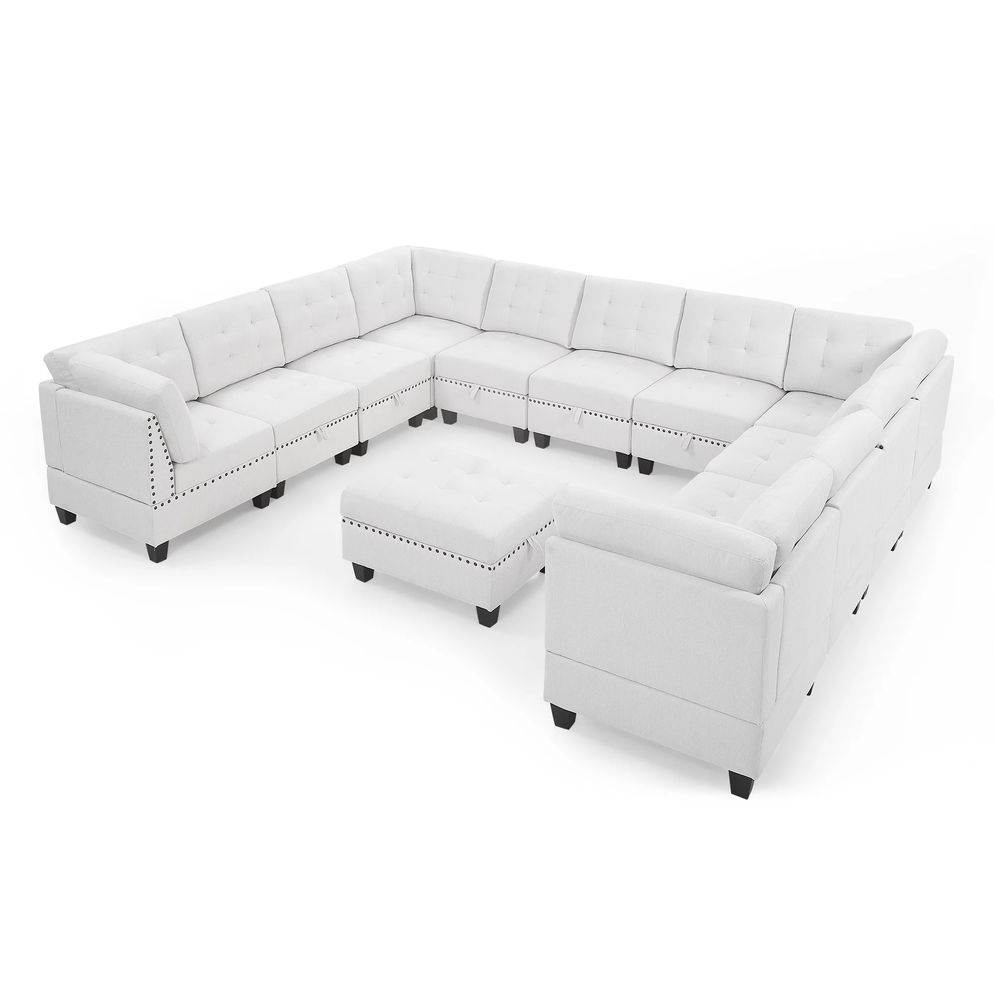 U shape Modular Sectional Sofa,DIY Combination,includes Seven Single Chair, Four Corner and One Ottoman,Ivory