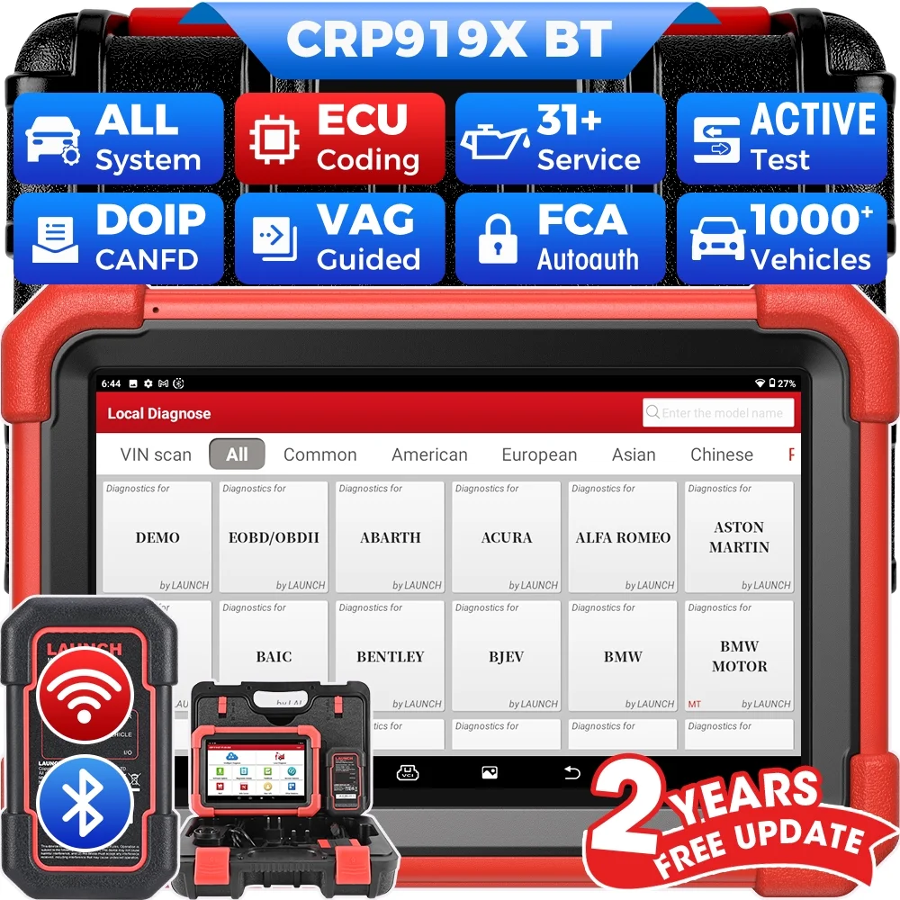 LAUNCH X431 CRP919X BT Elite Car Diagnostic OBD2 Scanner, All System Scan with DBScar VII  ECU Coding 31+ Services CANFD DoIP
