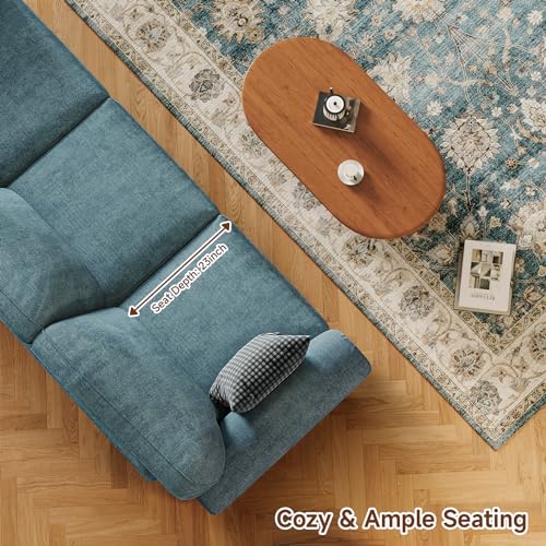 90 Inch Nailhead Trim Couch for Living Room, 23 Inch Deep Seat Rolled Arm Sofa, Comfy Upholstered 3 Seater Chenille Couch w/Wooden Leg