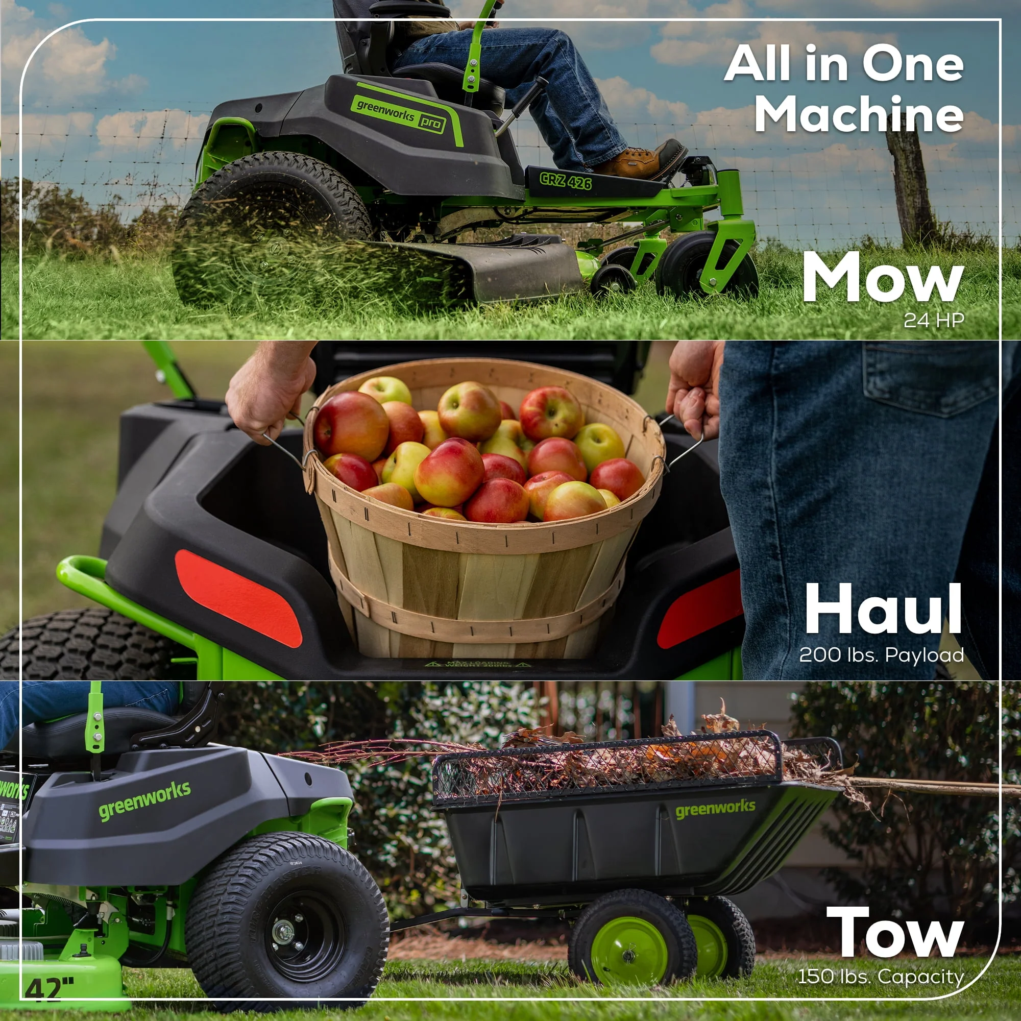 Greenworks 60V 42” Cordless Battery Crossover-Z Zero Turn Riding Lawn Mower + (6) 8Ah Batteries & (3) Dual Port Turbo Chargers 7409302