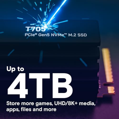 Crucial T705 2TB PCIe Gen5 NVMe M.2 SSD - Up to 14,500 MB/s - Game Ready - Internal Solid State Drive (PC) - +1mo Adobe CC - CT2000T705SSD3