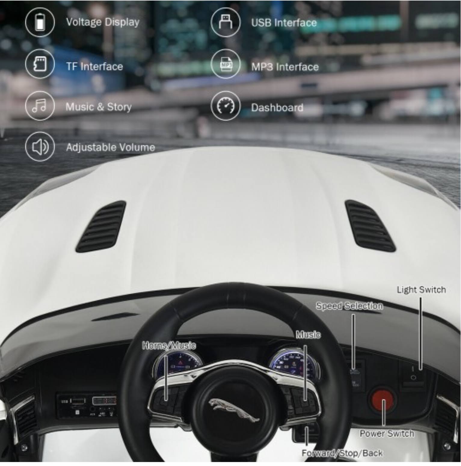 12V Jaguar F-Type SVR Licensed Kids Ride on Car White