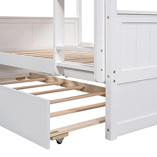 SOFTSEA Twin Over Full Bunk Bed with Slide, Solid Wood Bunk Beds with Stairs for Kids