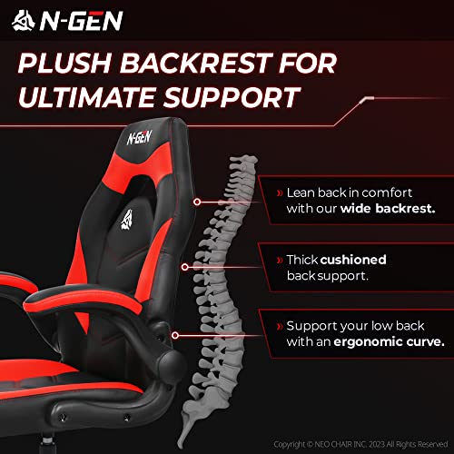 N-GEN Video Gaming Computer Chair Ergonomic Office Chair Desk Chair with Lumbar Support Flip Up Arms Adjustable Height Swivel PU Leather Executive