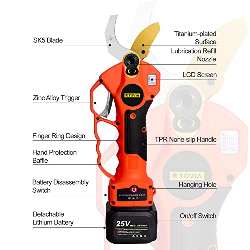 T TOVIA Cordless Electric Pruner Kit, 1.6 Inch Pruning Shears and 5 Inch Handheld Electric Chain Saw with 75 Inch Foldable Extension Pole