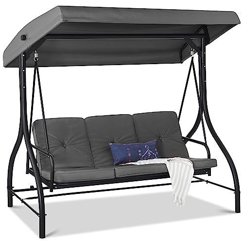 Best Choice Products 3-Seat Outdoor Large Converting Canopy Swing Glider, Patio Hammock Lounge Chair for Porch, Backyard w/Flatbed, Adjustable Shade
