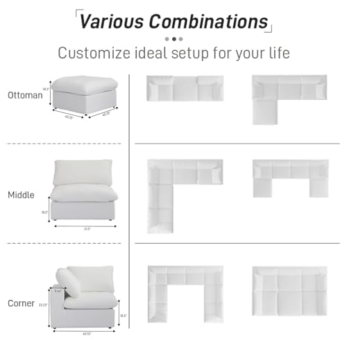 160.6" Cloud Couch Modular Sectional Sofa for Livingroom,Oversized Convertible Sofa with Storage Ottomans,6 Seat Wide Couches