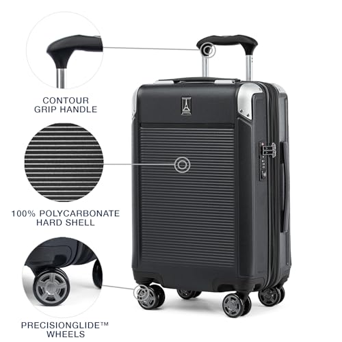 Travelpro Platinum Elite Hardside Expandable Carry on Luggage, 8 Wheel Spinner, TSA Lock, Hard Shell Polycarbonate Suitcase, Metallic Sand