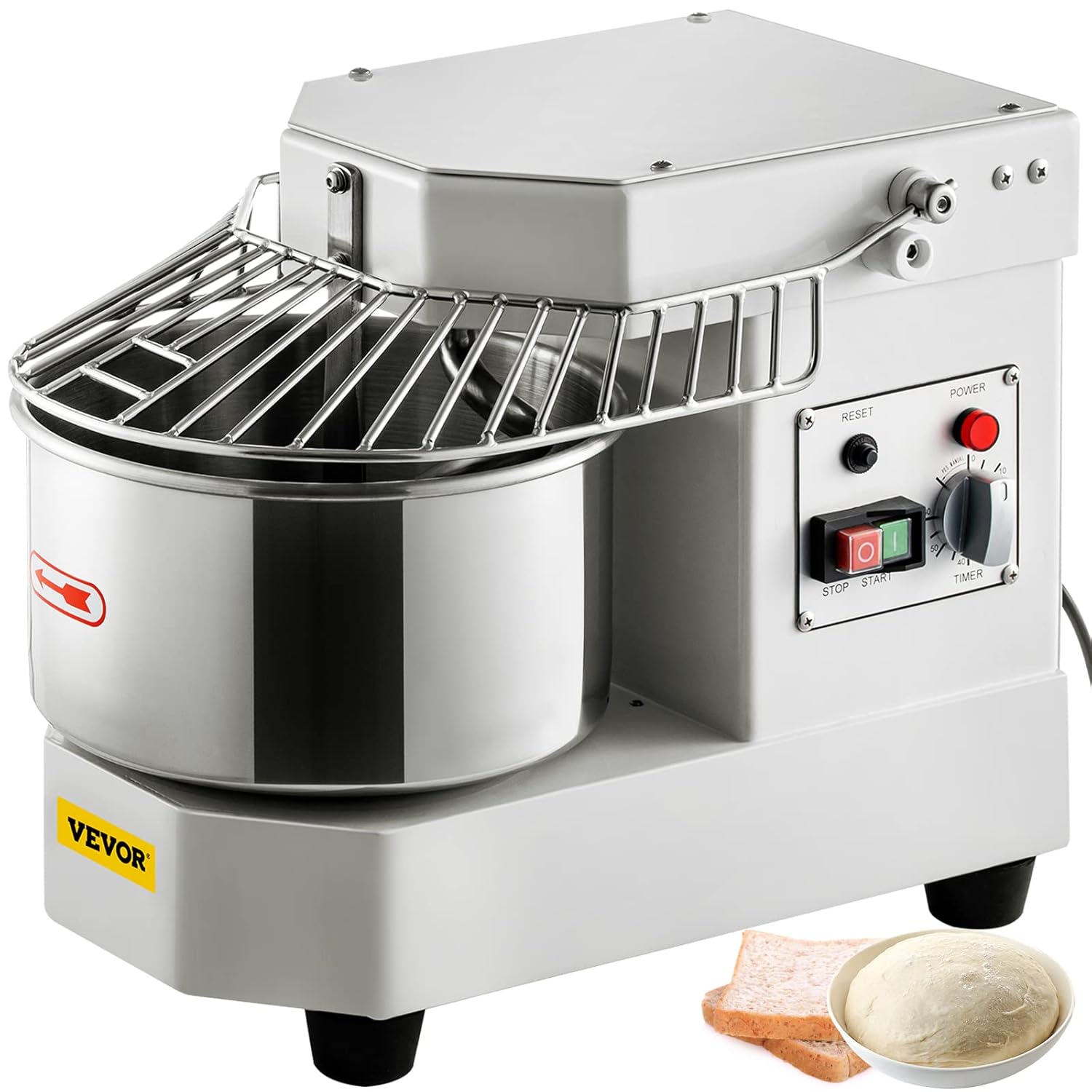 VEVOR Commercial Food Mixer, 7.3Qt Capacity, 450W Dual Rotating Dough Kneading Machine with Food-grade Stainless Steel Bowl
