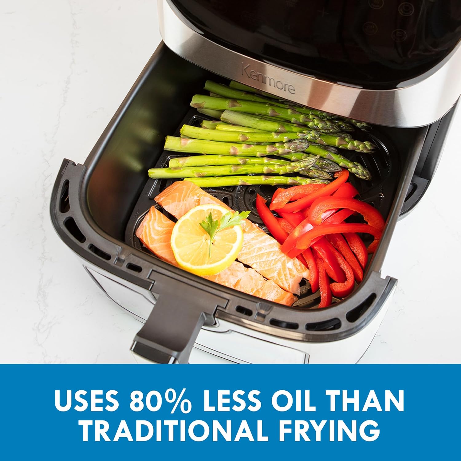 Kenmore 8 Qt Air Fryer, Family Size, 1700W, 12 Preset Cooking Functions, Digital Touch Screen, Programmable Temperature & Timer, Viewing Window