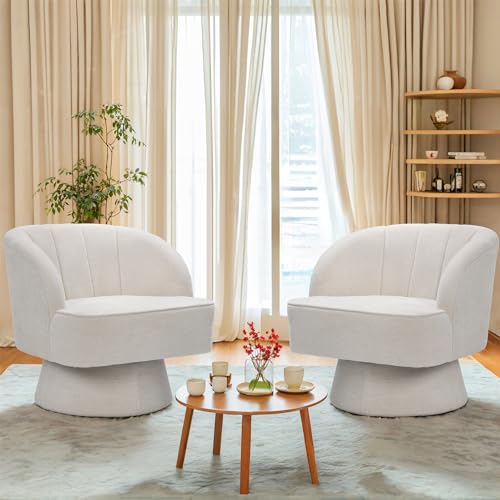 Swivel Barrel Chair Modern 360 Degree Round Swivel Accent Chair Comfortable Upholstered Linen Fabric Swivel Arm Chair Sofa Chair for Living Room