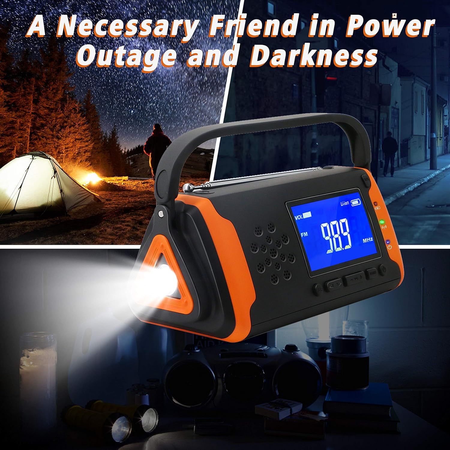 Emergency Weather Crank Radio 4000mAh - Portable, Solar Powered, Hand Crank, AM/FM/NOAA Weather Alert Radio, Aux Music Play, USB Cell Phone Charger