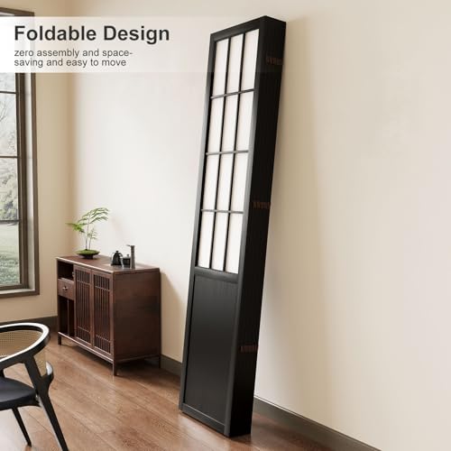 Room Divider, 66.9Inch Tall Japanese Shoji Style Folding Wood Screen with Double Hinges for Home Office Bedroom Hotel Decoration (4Panels, Black)