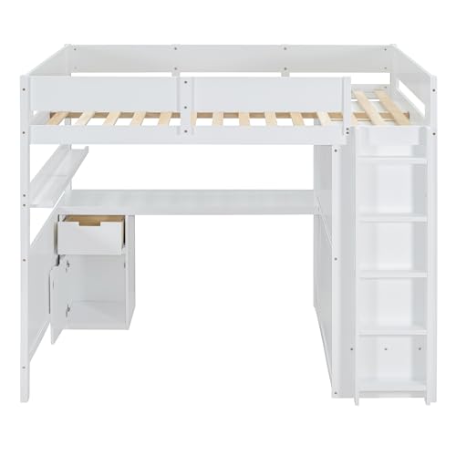 Harper & Bright Designs Twin Size Loft Bed with L-Shaped Desk and Stairs, Solid Wood Loft Bed Frame with Storage Drawers and Bookcase