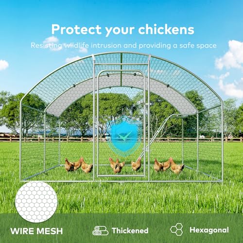 Large Metal Chicken Coop Walk-in Poultry Cage with Waterproof and UV-Resistant Cover, Outdoor Chicken Run Poultry Hen House for Backyard Farm Use