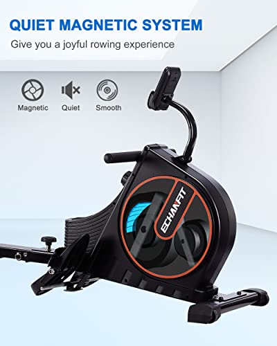 ECHANFIT Magnetic Rowing Machine for Home，Foldable Rower Machine Whit 350 LB Weight Capacity 16 Levels Adjustable Resistance LCD Monitor and Tablet