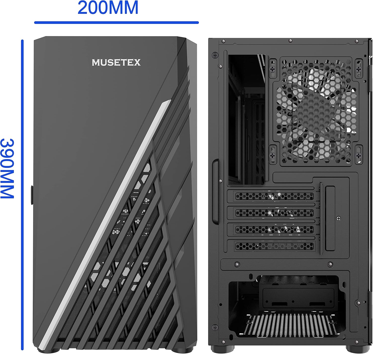 MUSETEX Micro ATX Case, Light Strip LED Computer Case with ARGB Fan, PC Gaming Case Mid Tower Case