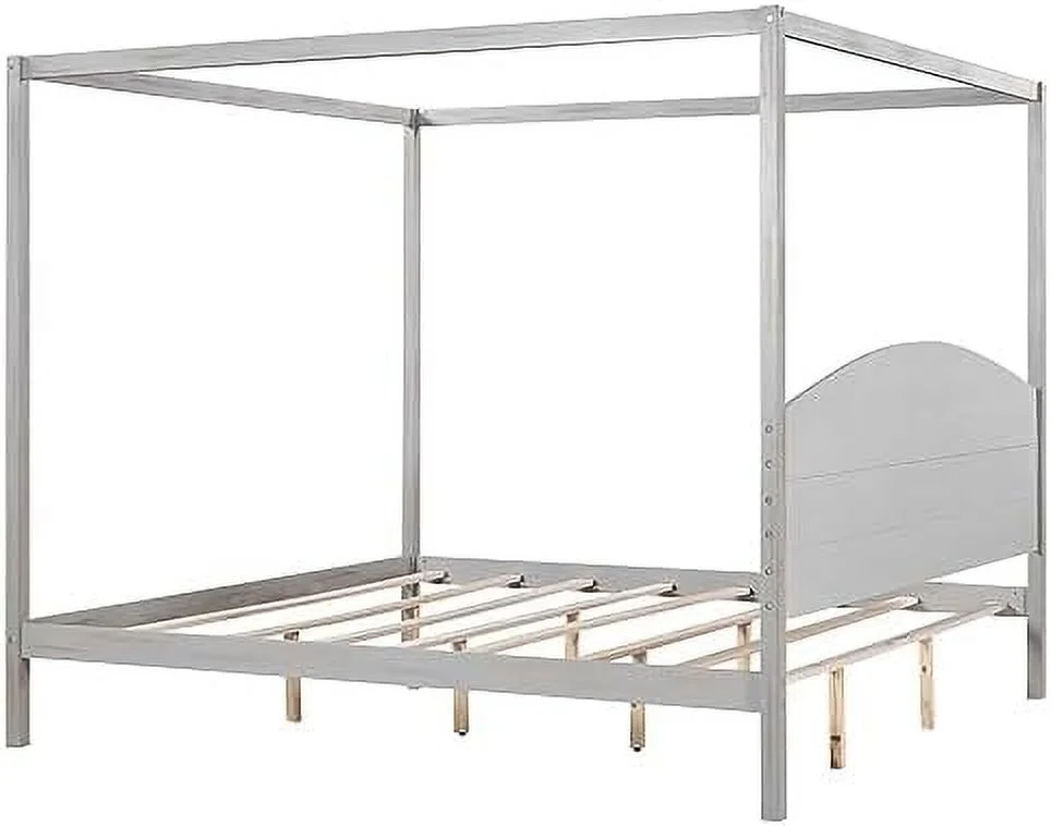 YPZBBOOM Queen Size Canopy Bed Wood 4-Poster Platform Beds  Modern Queen Bed Frame with Headboard  No Box Spring Needed  White