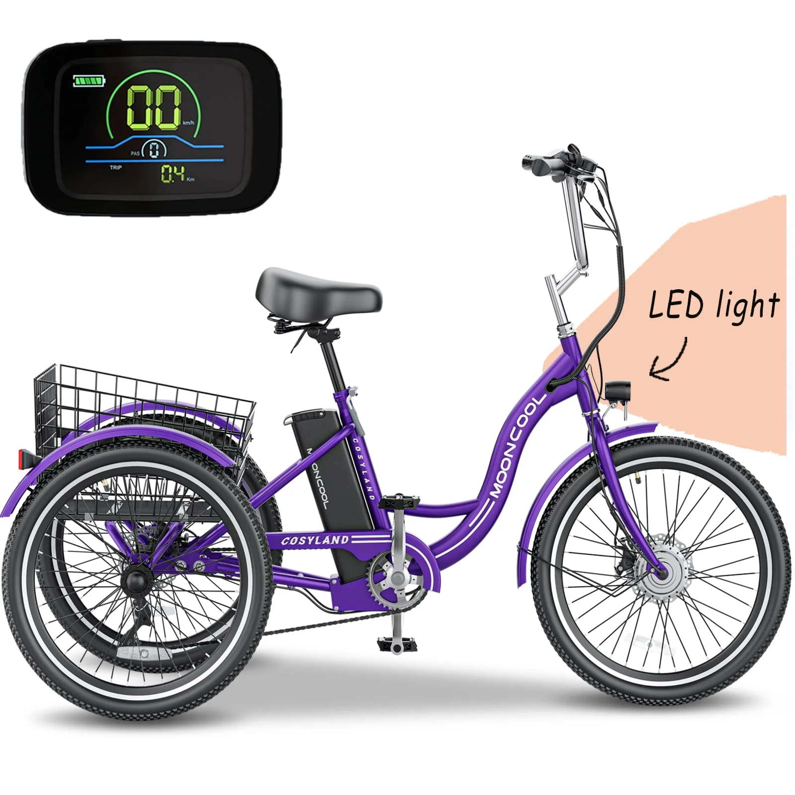 Lilypelle Adult Electric Tricycles,3 Wheel Electric Bike,15.5 Mph Electric Trikes for Seniors