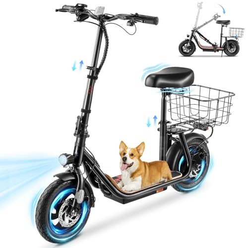 Caroma Peak 800W/1200W Electric Scooter Adults, 30 Miles Max Range, Foldable Electric Scooter with Seat, Front Suspension, Detachable Large Basket