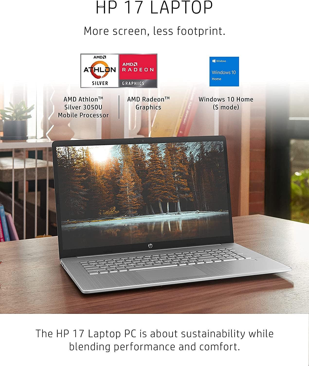 HP 17 Laptop Computer 17.3" HD+ BrightView Display AMD Athlon Silver 3050U 4GB RAM 256GB SSD AMD Radeon Graphic USB-C Up to 7 Hours of Battery Life