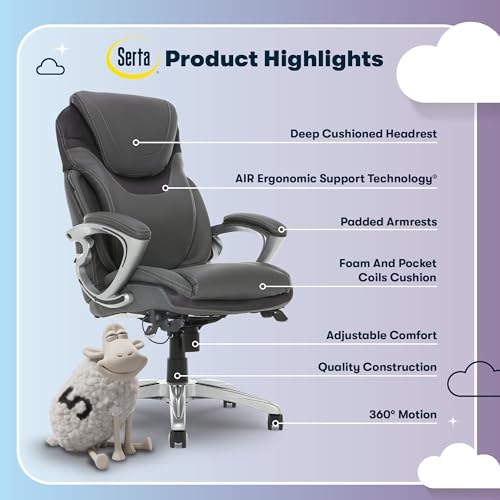 Serta Bryce Executive Office Chair, Ergonomic Computer DeskChairs with Patented AIR Lumbar Support, Comfy Body Pillows, Height Adjustable