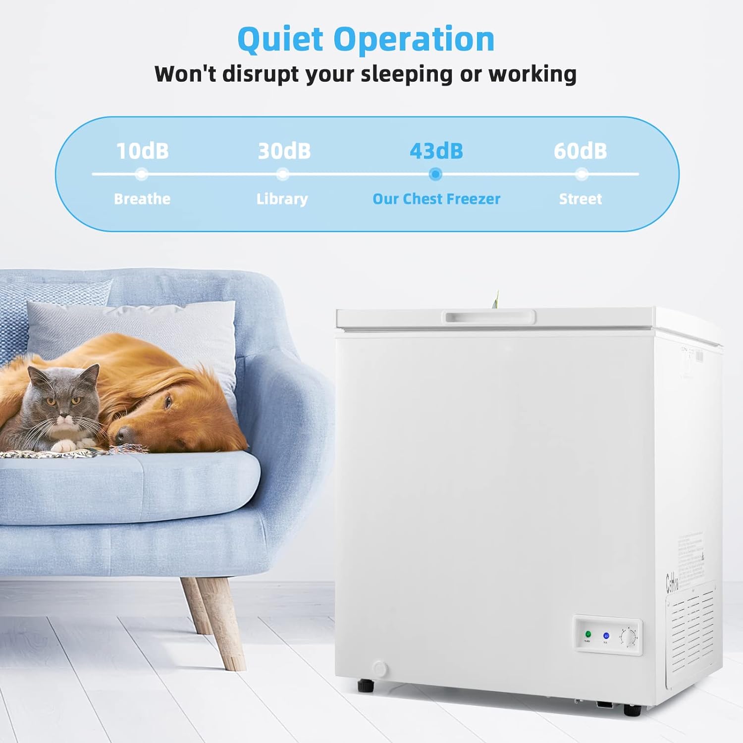 PETSITE 5 cu ft Chest Freezer, Compact Deep Freezer w/ 7-Grade Adjustable Temperature, Removable Storage Basket & 2 Wheels