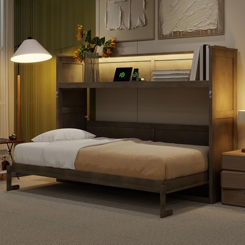 Ball & Cast Queen Size Murphy Bed Hideaway Wall Chest with Top Shelves & USB,Storage Cabinet Bed Frame w/Slat Support