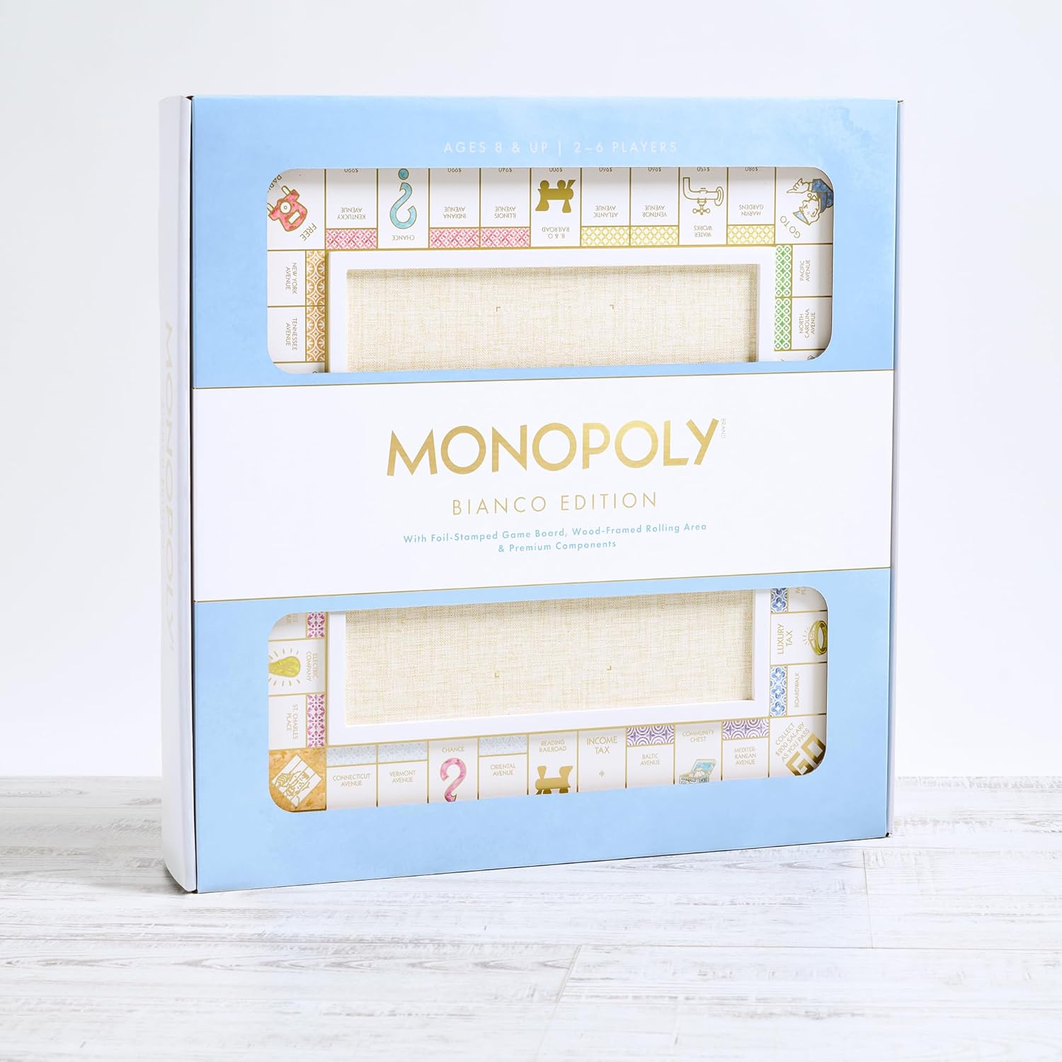 WS Game Company Monopoly Bianco Edition with Foil-Stamped Wood Game Board and Premium Components