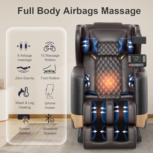 2025 Massage Chair Full Body, Zero Gravity Massage Chair with 10 Fix Rollers, Heating, Foot Massage, Auto Modes, Bluetooth Speaker