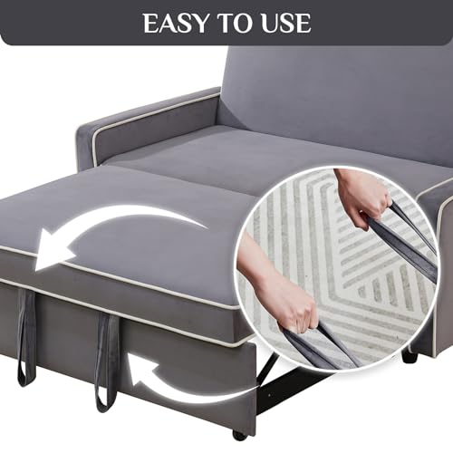 3 in 1 Convertible Sleeper Sofa Couch with Pullout Bed, Modern Flannel Pull Out Love seat Sofa, 2 Seater Futon Loveseat Couch Bed for RV, Living Room