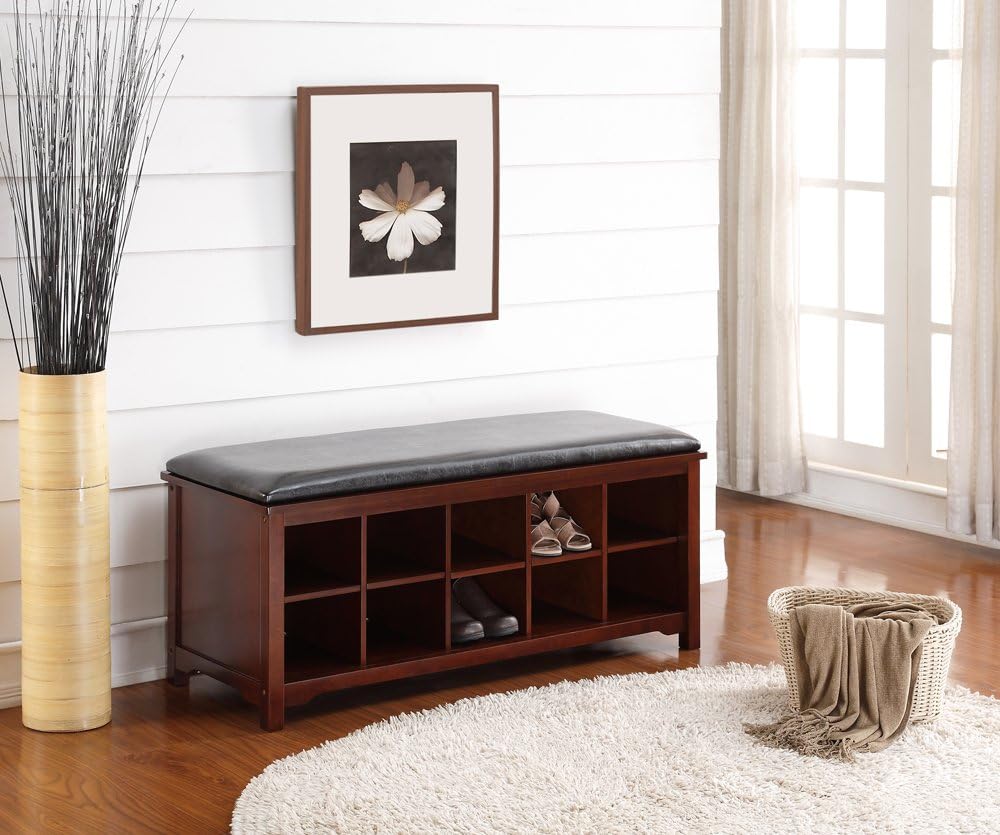 Linon Cape Anne Dark Walnut Bench, Brown, 45W x 17D x 19H