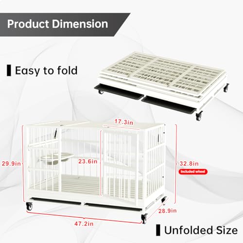 54 Inch Heavy Duty Dog Crate with Wheels，Indestructible Escape-Proof Dog Cage for Large Dogs