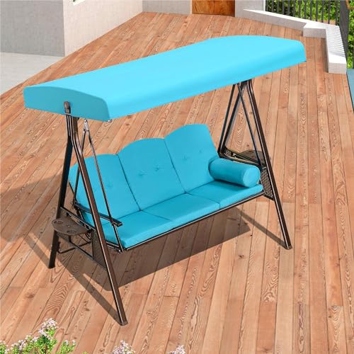 PURPLE LEAF 3-Seat Deluxe Outdoor Patio Porch Swing with Weather Resistant Steel Frame, Adjustable Tilt Canopy, Cushions and Pillow Included, Beige