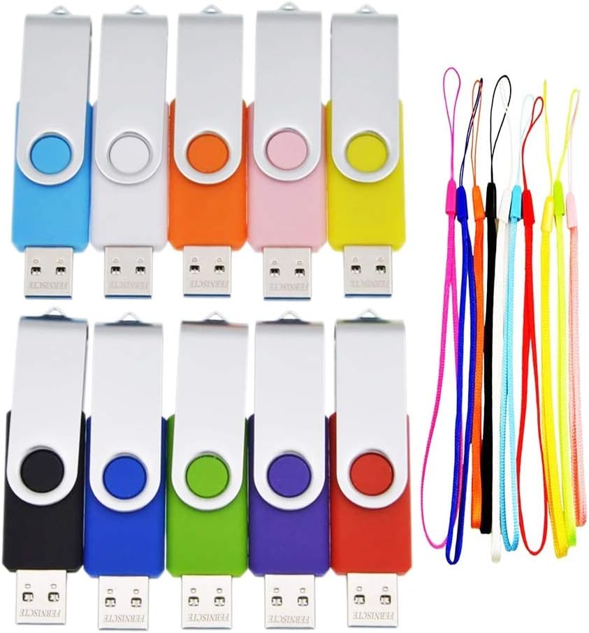USB 3.0 32GB Flash Drive Bulk 10 Pack Thumb Drives - High Speed 32 GB Pendrive Multicoloured USB3.0 Memory Sticks with 10pcs Ropes