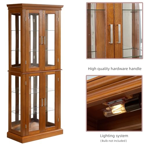Curio Glass Display Cabinet with Lighted and Mirrored Back Panel,China Cabinets with Glass Doors
