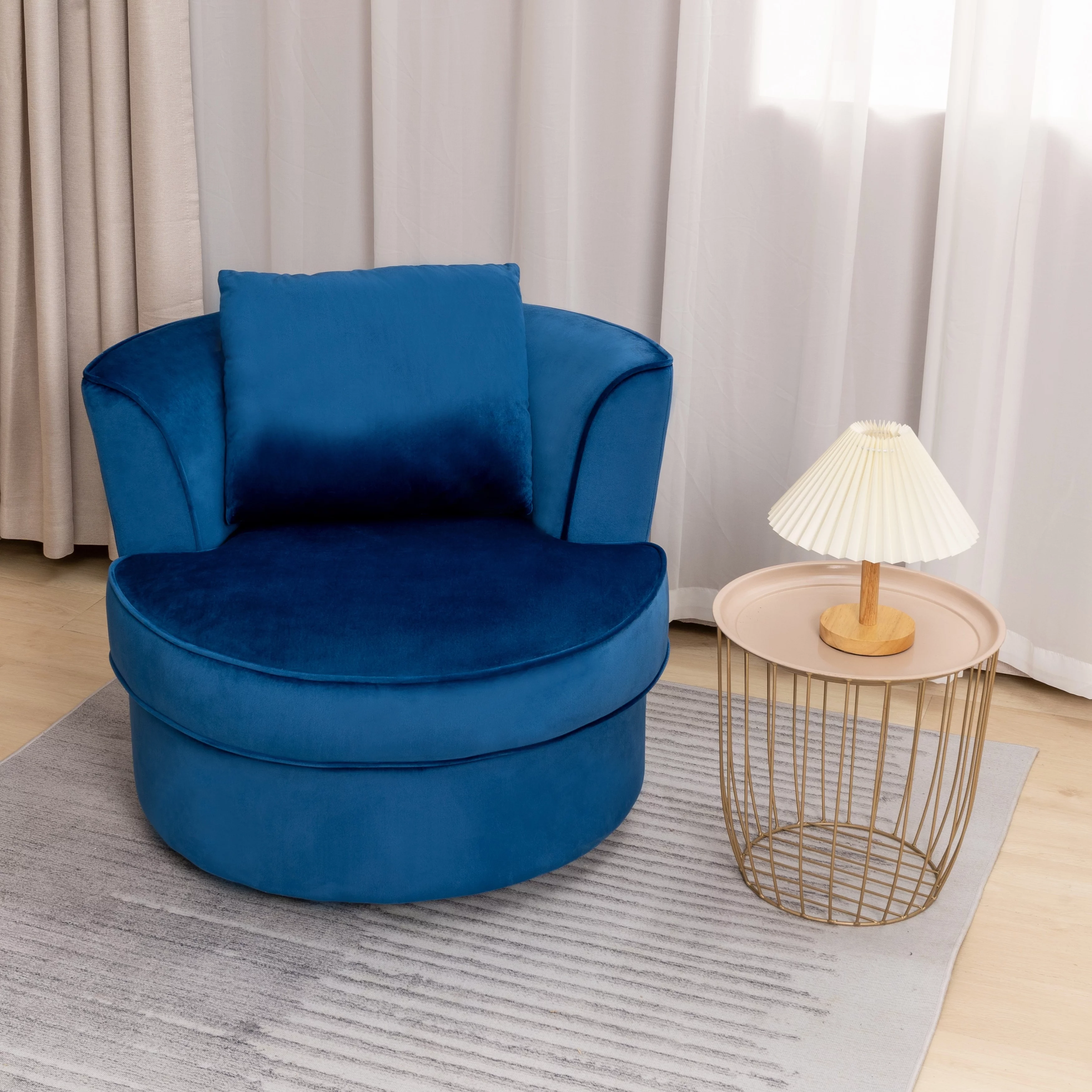32" Wide Swivel Accent Barrel Chair Barrel Chair Beige Swivel Glam, Modern & Contemporary