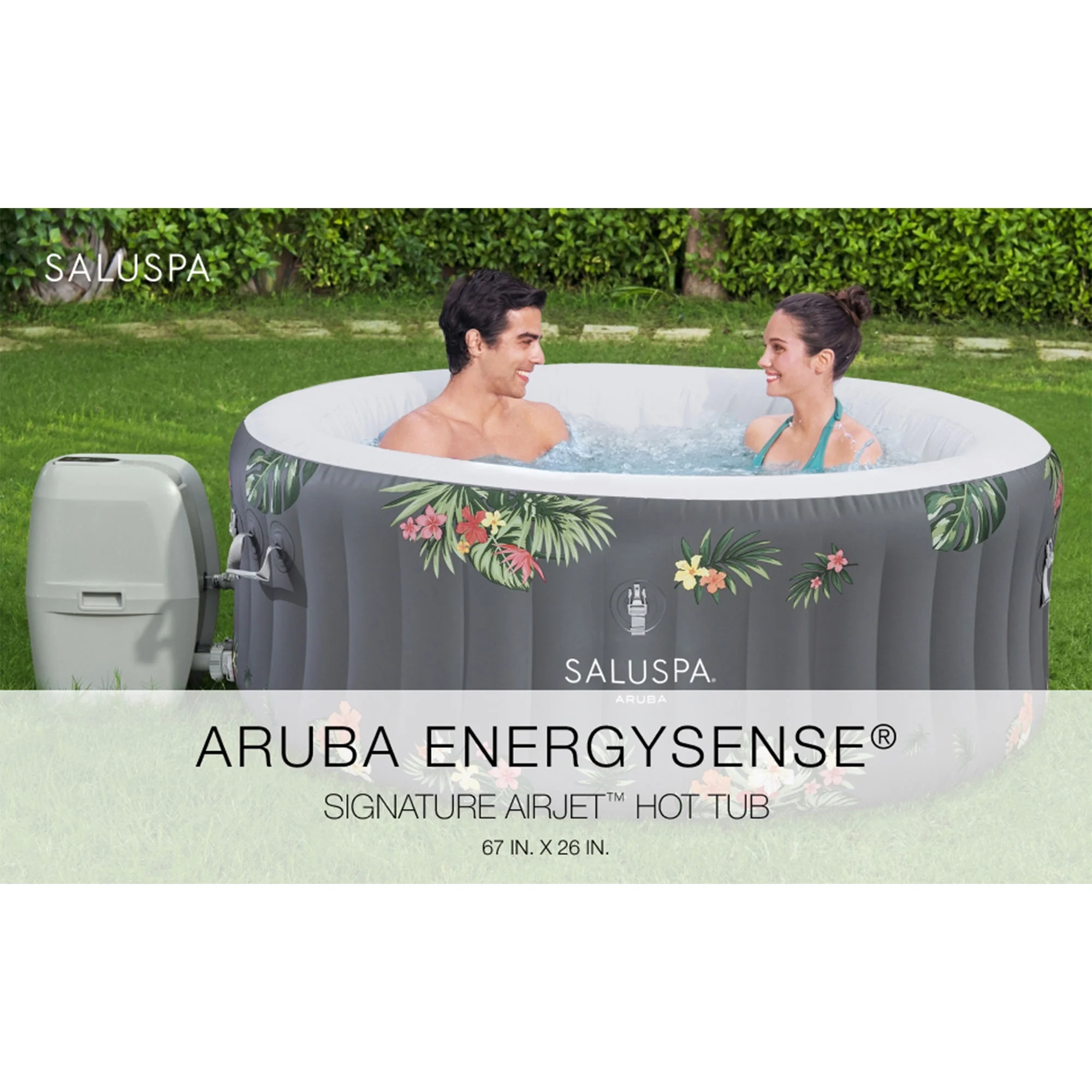 Bestway SaluSpa Aruba AirJet Inflatable Hot Tub w/ EnergySense Cover, Grey