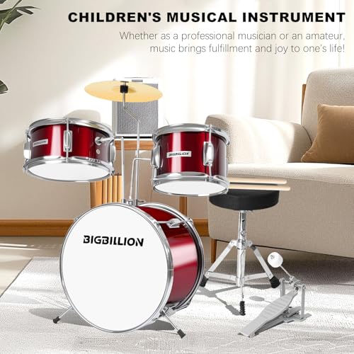 Drum Set for Kids, 3-Piece 14'' Beginner Kids Drum Kit Junior Drum Set with Bass Tom Snare Drum with Adjustable Throne, Cymbal, Pedal