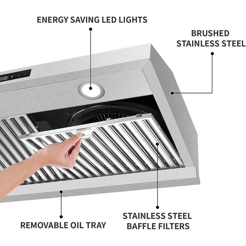 Under Cabinet Range Hood 30 inch with Dual Motors Stainless Steel Kitchen Hood 600 CFM Stove Filters
