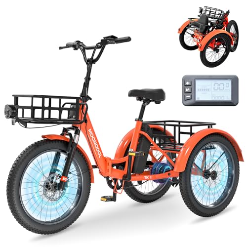 MOONCOOL Electric Tricycle for Adults, 500W/750W 48V 20" Folding Electric Trike Peak Power 1100W, 3 Wheels Electric Bicycle