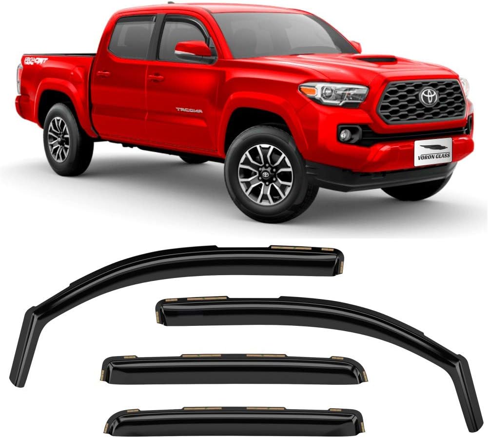 Voron Glass in-Channel Extra Durable Rain Guards for Trucks Toyota Tacoma 2016-2022 Double Cab, Window Deflectors, Vent Window Visors, 4 Pieces