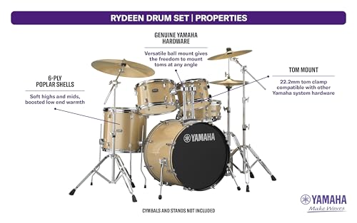 Yamaha Rydeen 5pc Shell Pack with 22" Bass Drum, Mellow Yellow